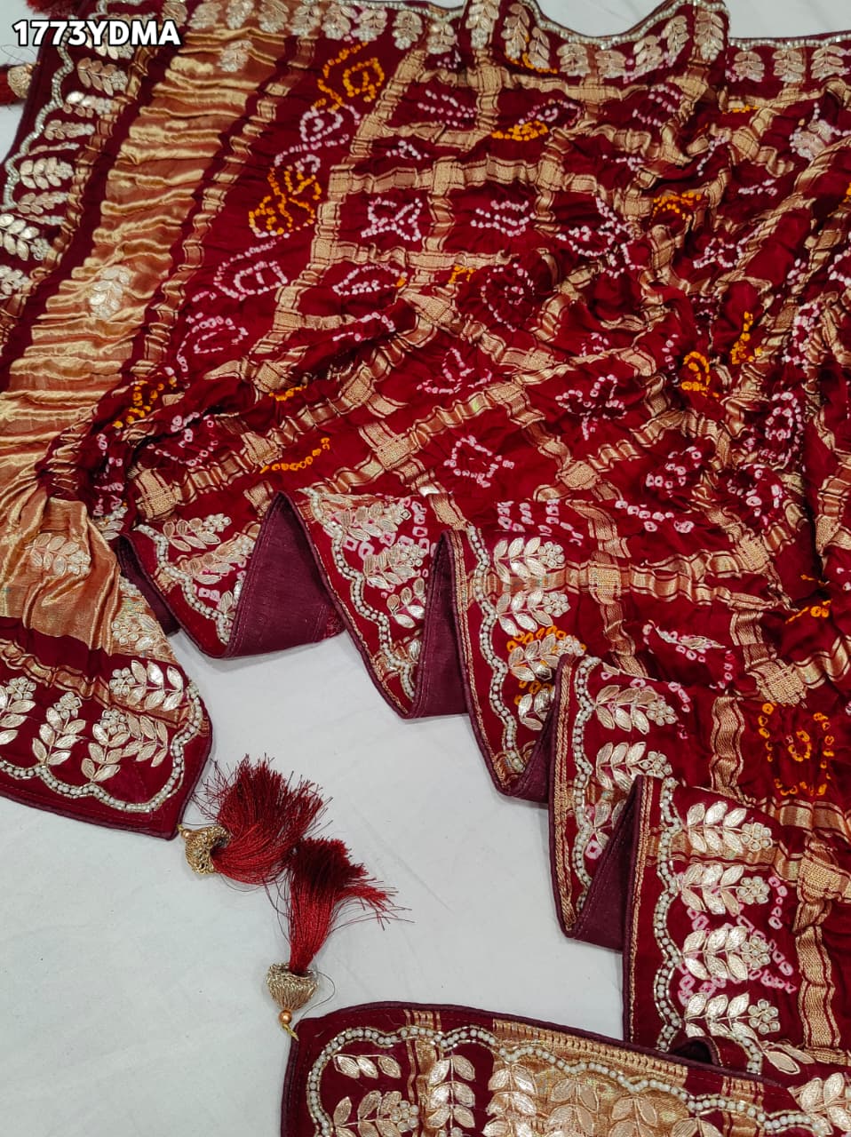 KcPc Pure Gaji Silk Bandhani Dupatta with Hand Gota Patti WorkAMT
