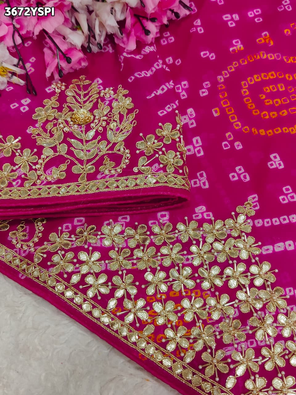Buy Gaji Silk Bandhani Stye Saree KaPc