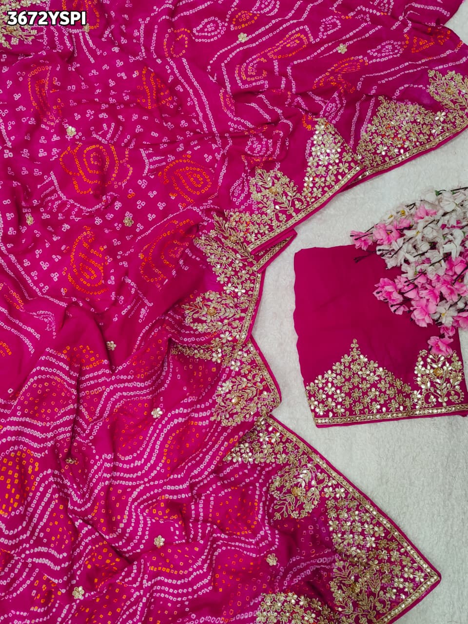 Buy Gaji Silk Bandhani Stye Saree KaPc