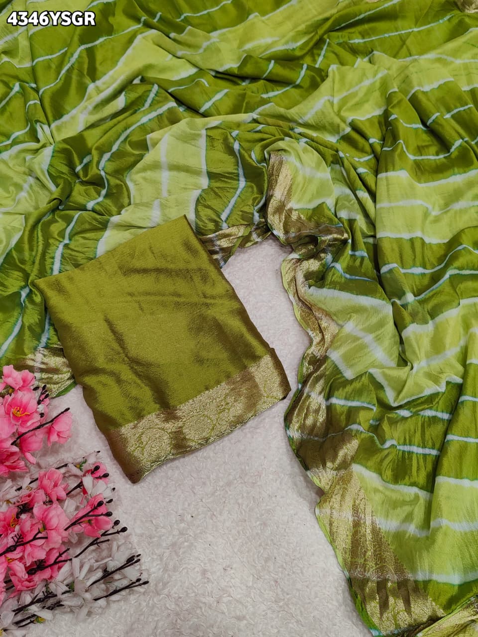 KcPc Royal Ethnic Wear Saree with Designer Leheriya Style and Zari BorderSFS