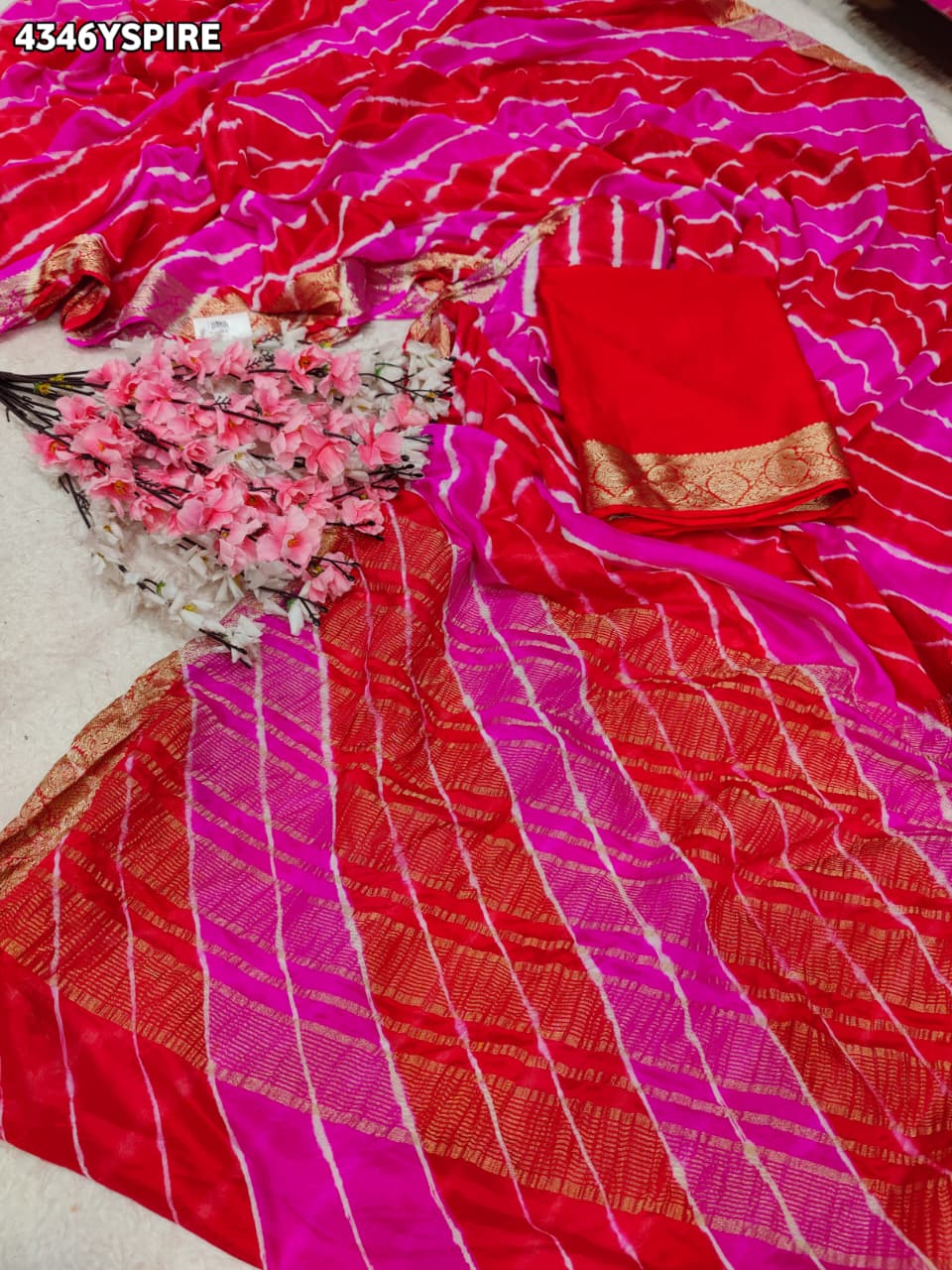 KcPc Beautiful Traditional Chinon Saree with Rich Zari Border FinishSFS