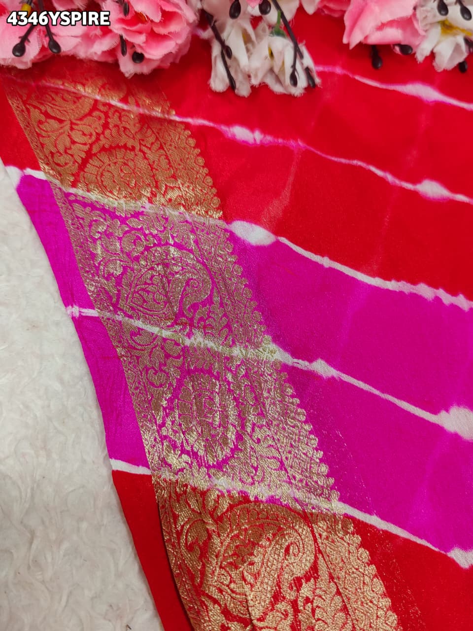 KcPc Beautiful Traditional Chinon Saree with Rich Zari Border FinishSFS