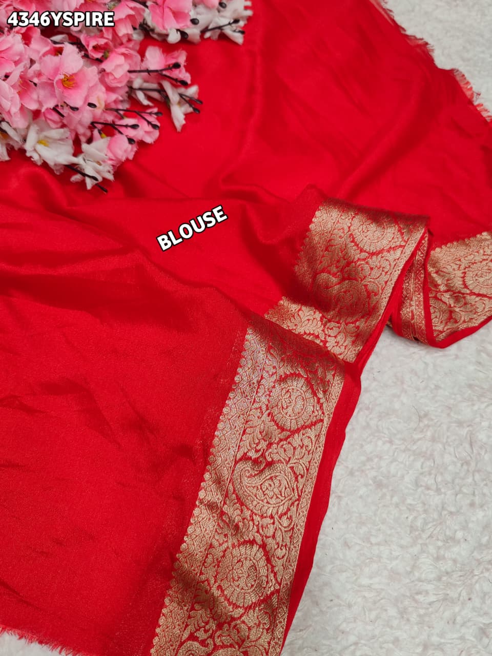 KcPc Beautiful Traditional Chinon Saree with Rich Zari Border FinishSFS