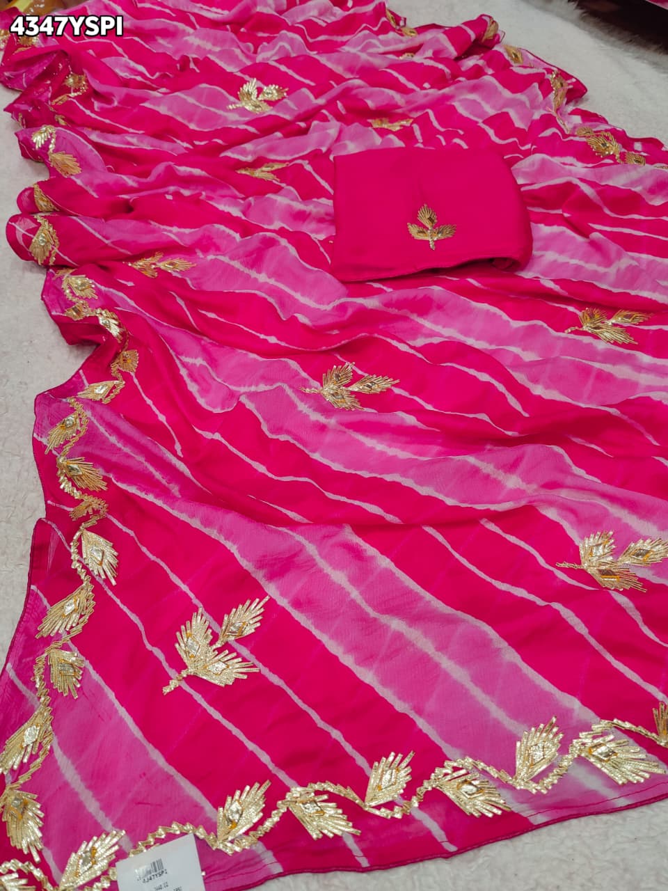 KcPc Premium Chiffon Leheriya Saree Designed with Traditional Gotapatti HandworkSFS