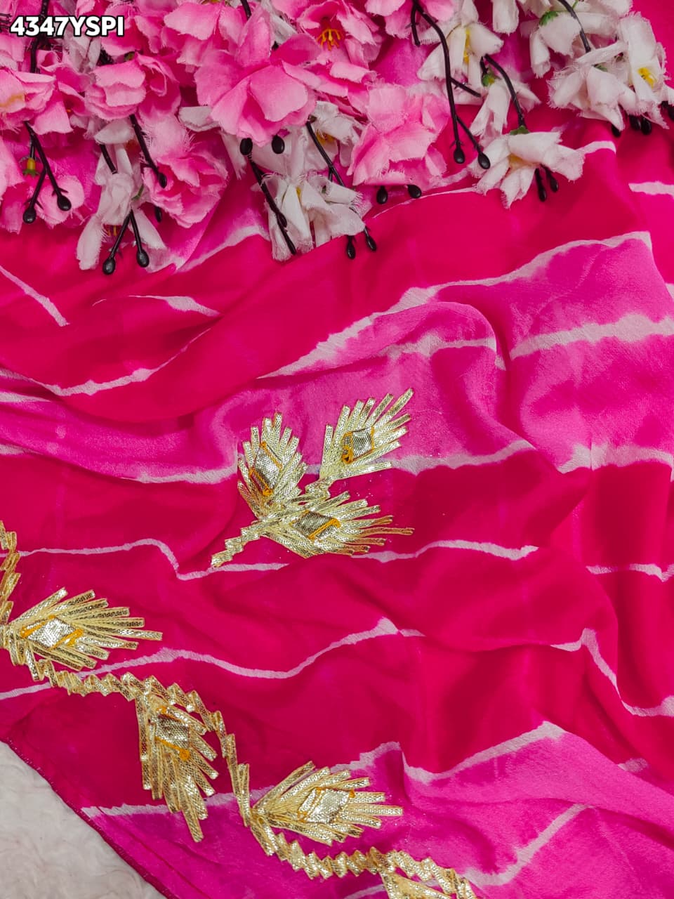 KcPc Premium Chiffon Leheriya Saree Designed with Traditional Gotapatti HandworkSFS