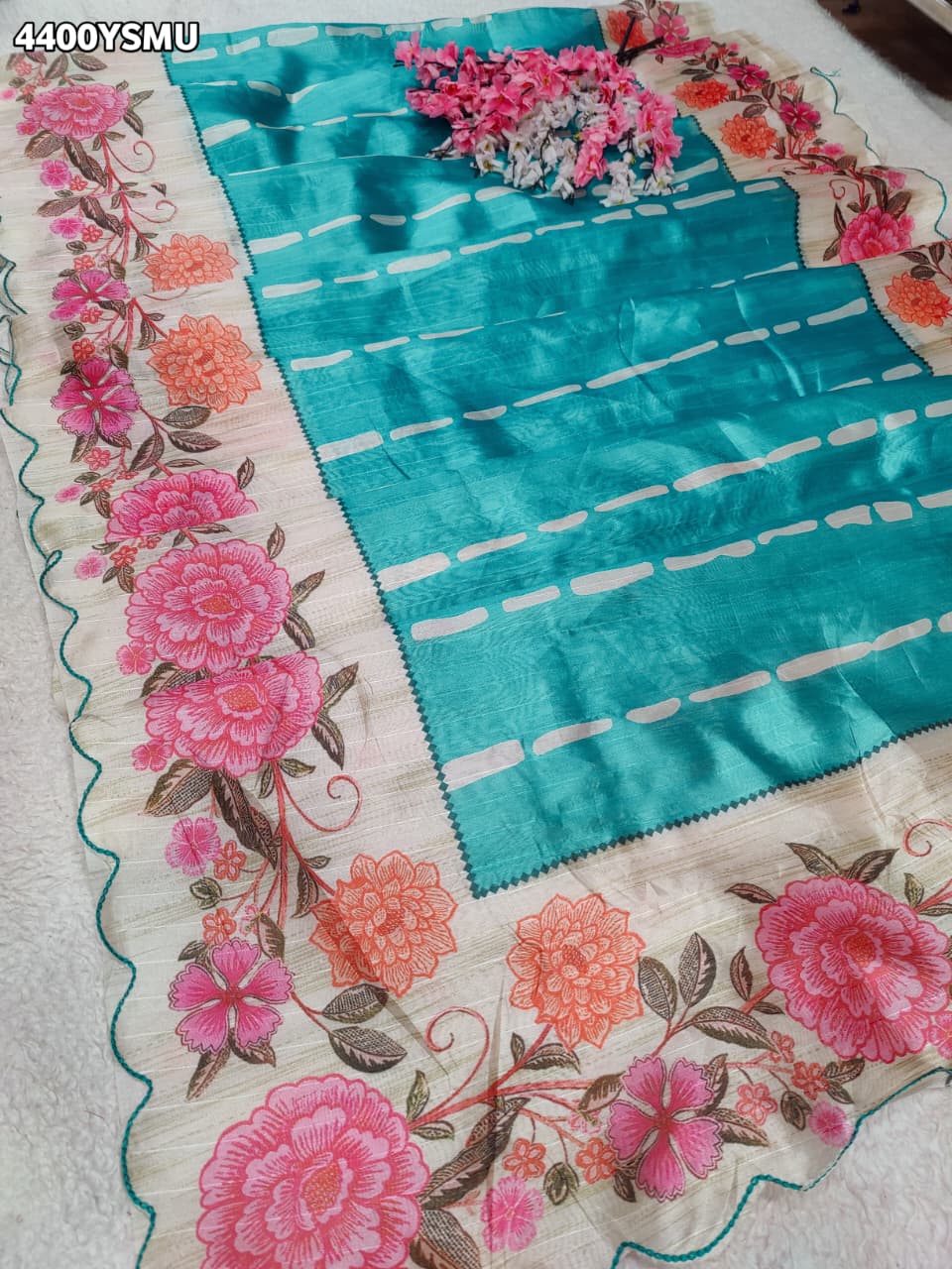 KcPc Premium Tissue Silk Floral Print Saree for Festive & Traditional WearVJT