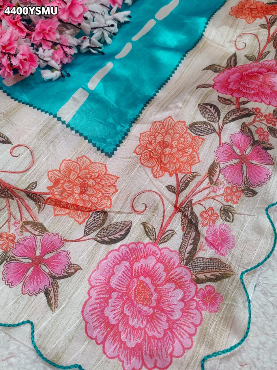 KcPc Premium Tissue Silk Floral Print Saree for Festive & Traditional WearVJT