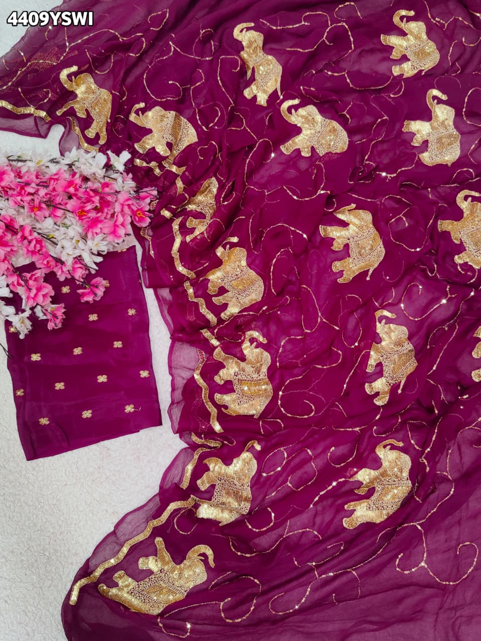 KcPc New Royal Festive Wear Chiffon Saree Crafted with Beautiful Aari Tari EmbellishmentDWA