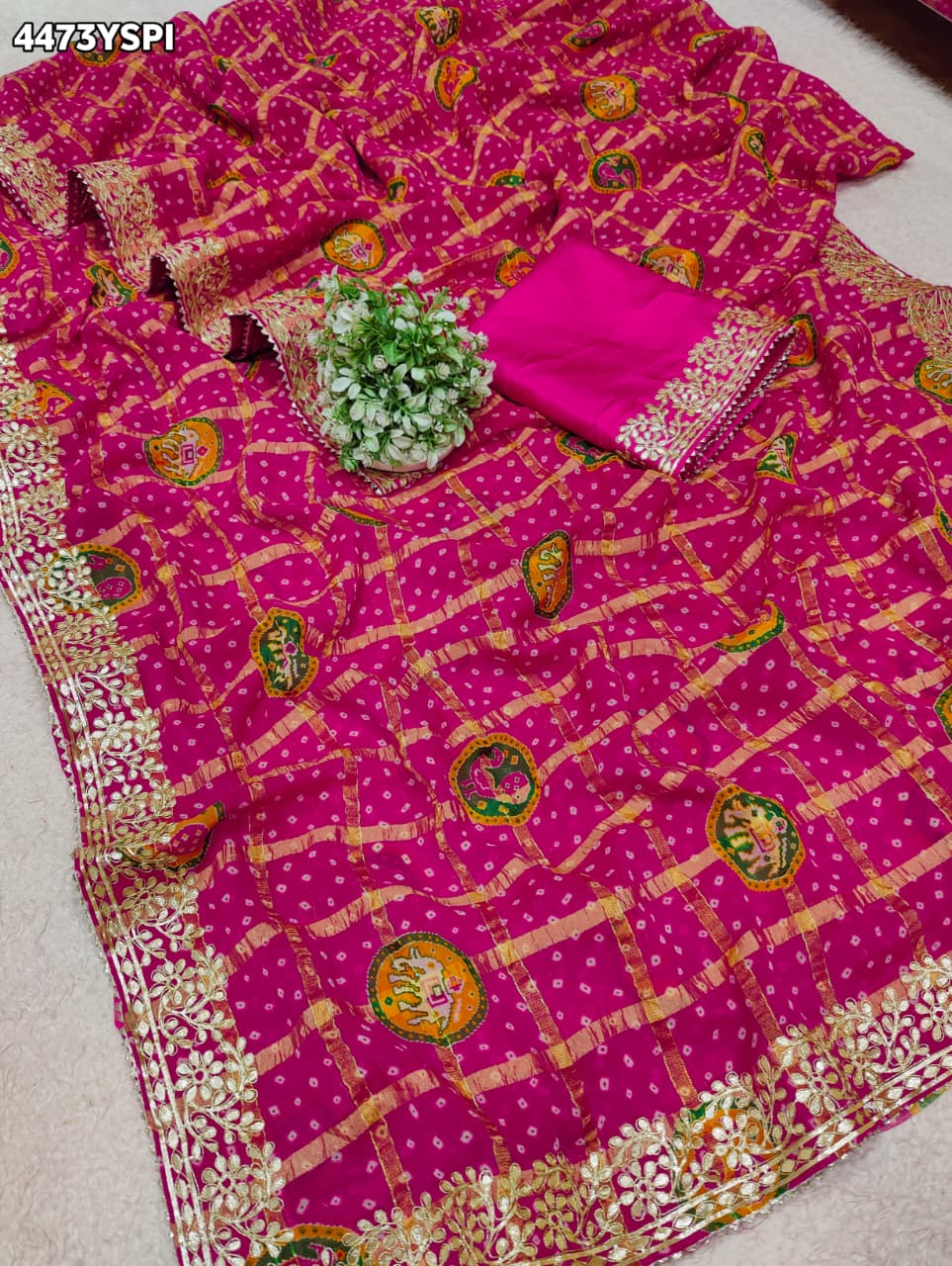 KcPc Premium Bandhani Style Saree with Rich Gotapatti Embellishment SAE