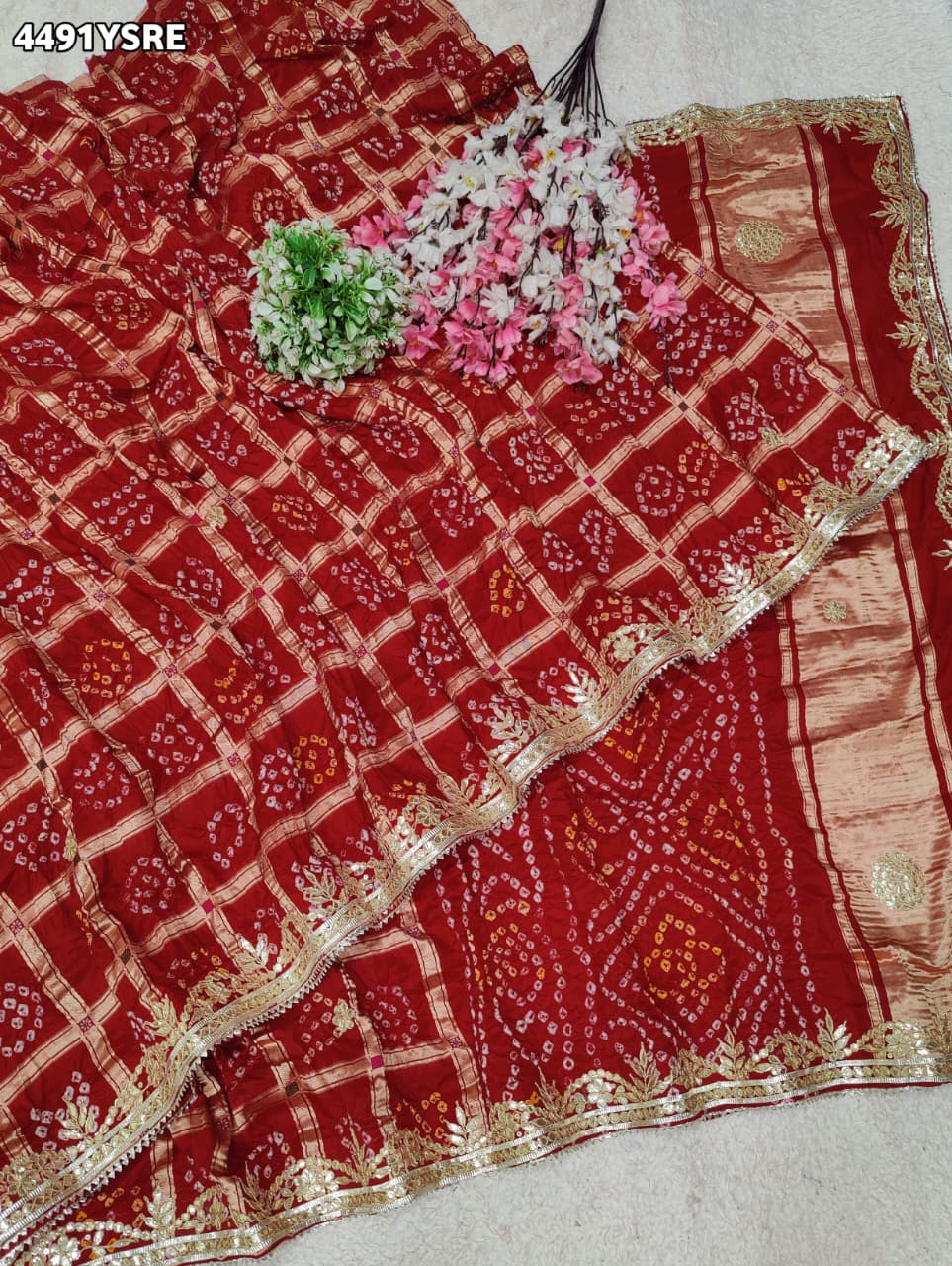 KcPc New Beautiful Bandhani Style Saree with Premium Gotapatti Detailing