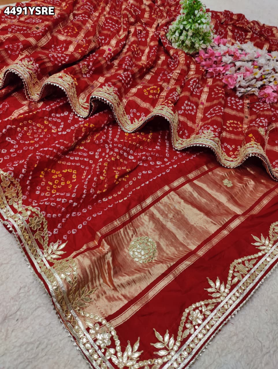 KcPc New Beautiful Bandhani Style Saree with Premium Gotapatti Detailing