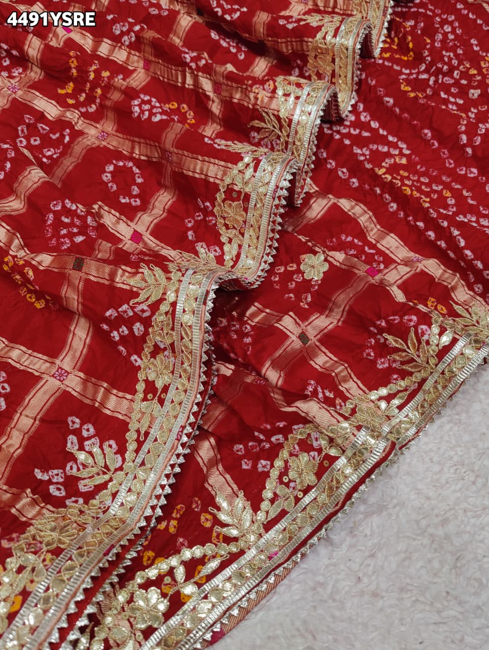 KcPc New Beautiful Bandhani Style Saree with Premium Gotapatti Detailing