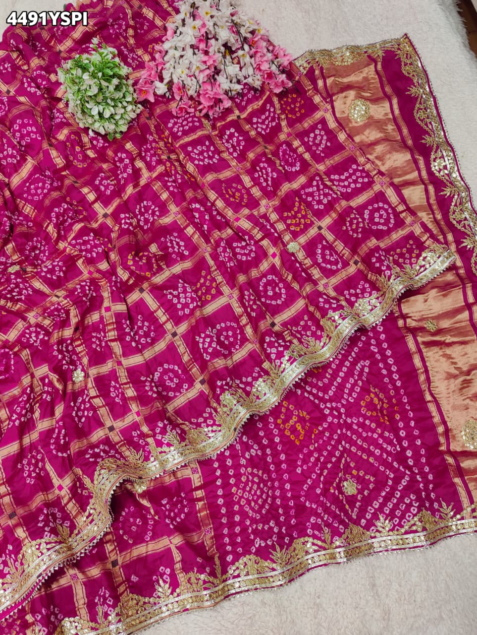 KcPc New Royal Gaji Silk Bandhani Saree with Elegant Gotapatti Work