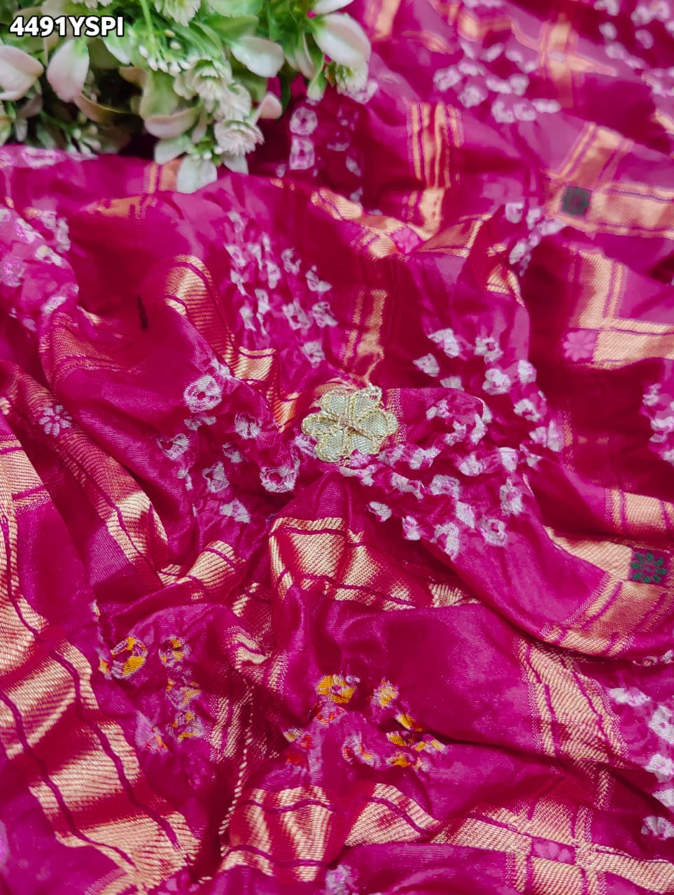 KcPc New Royal Gaji Silk Bandhani Saree with Elegant Gotapatti Work