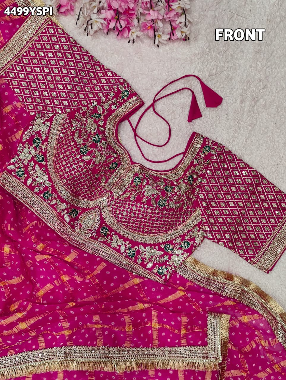 KcPc Georgette Bandhani Saree with Embroidery Work BAL