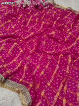 KcPc Georgette Bandhani Saree with Embroidery Work BAL