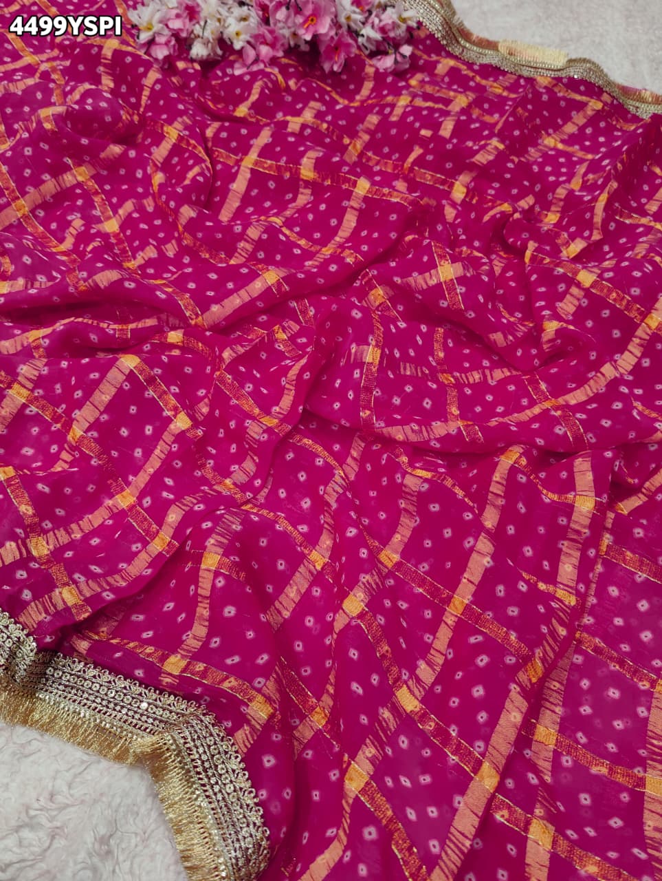 KcPc Georgette Bandhani Saree with Embroidery Work BAL