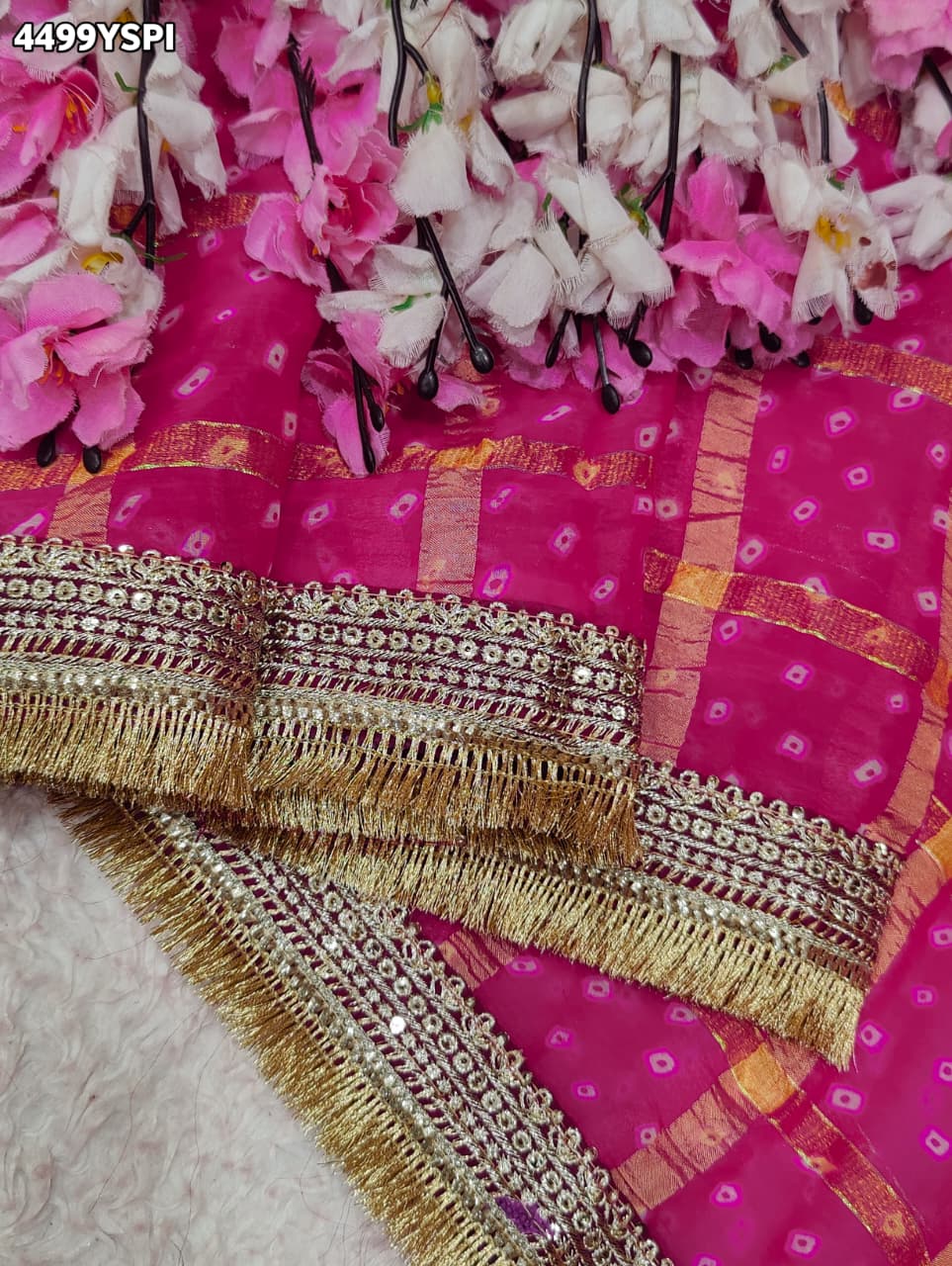 KcPc Georgette Bandhani Saree with Embroidery Work BAL