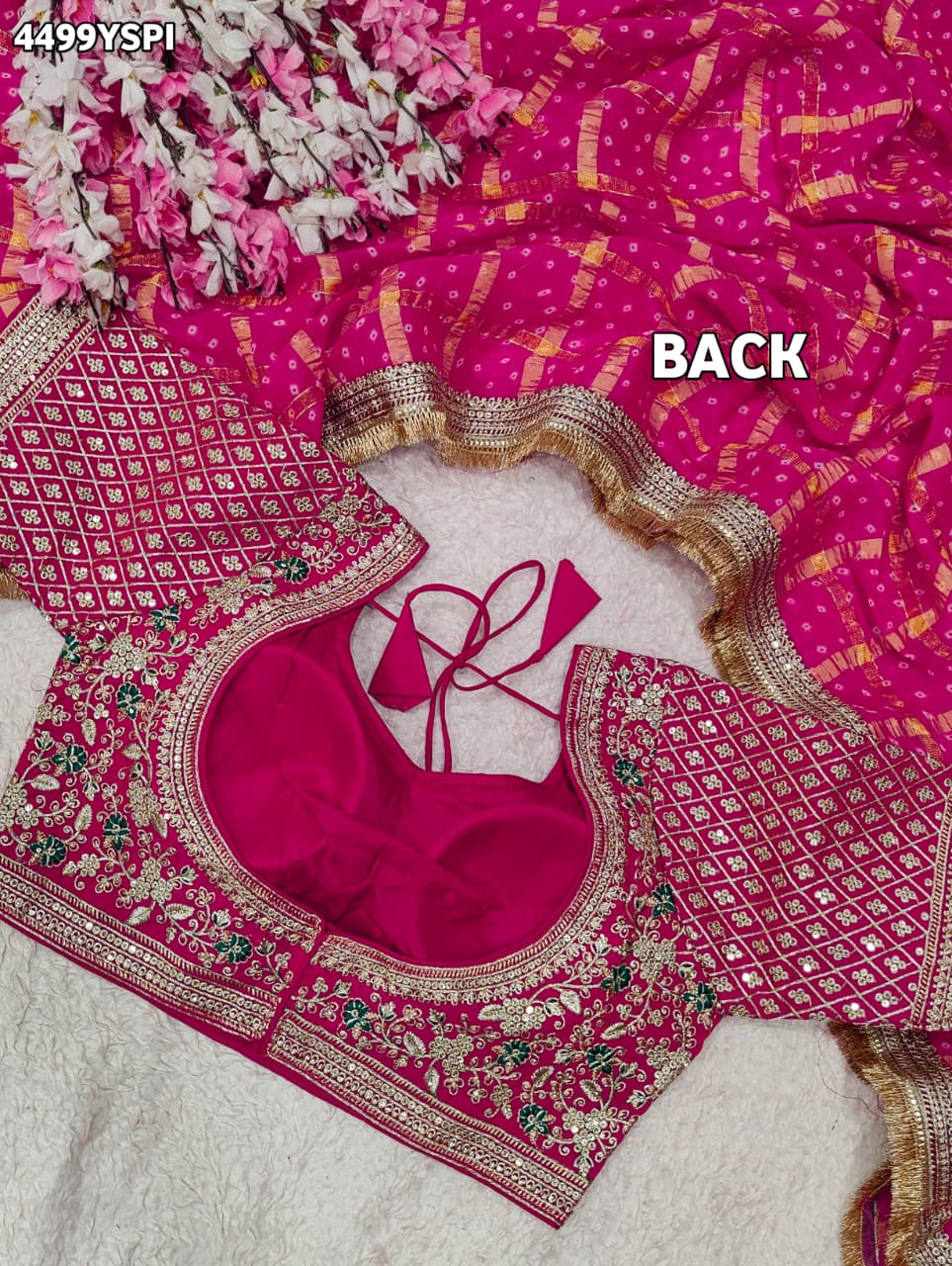 KcPc Georgette Bandhani Saree with Embroidery Work BAL