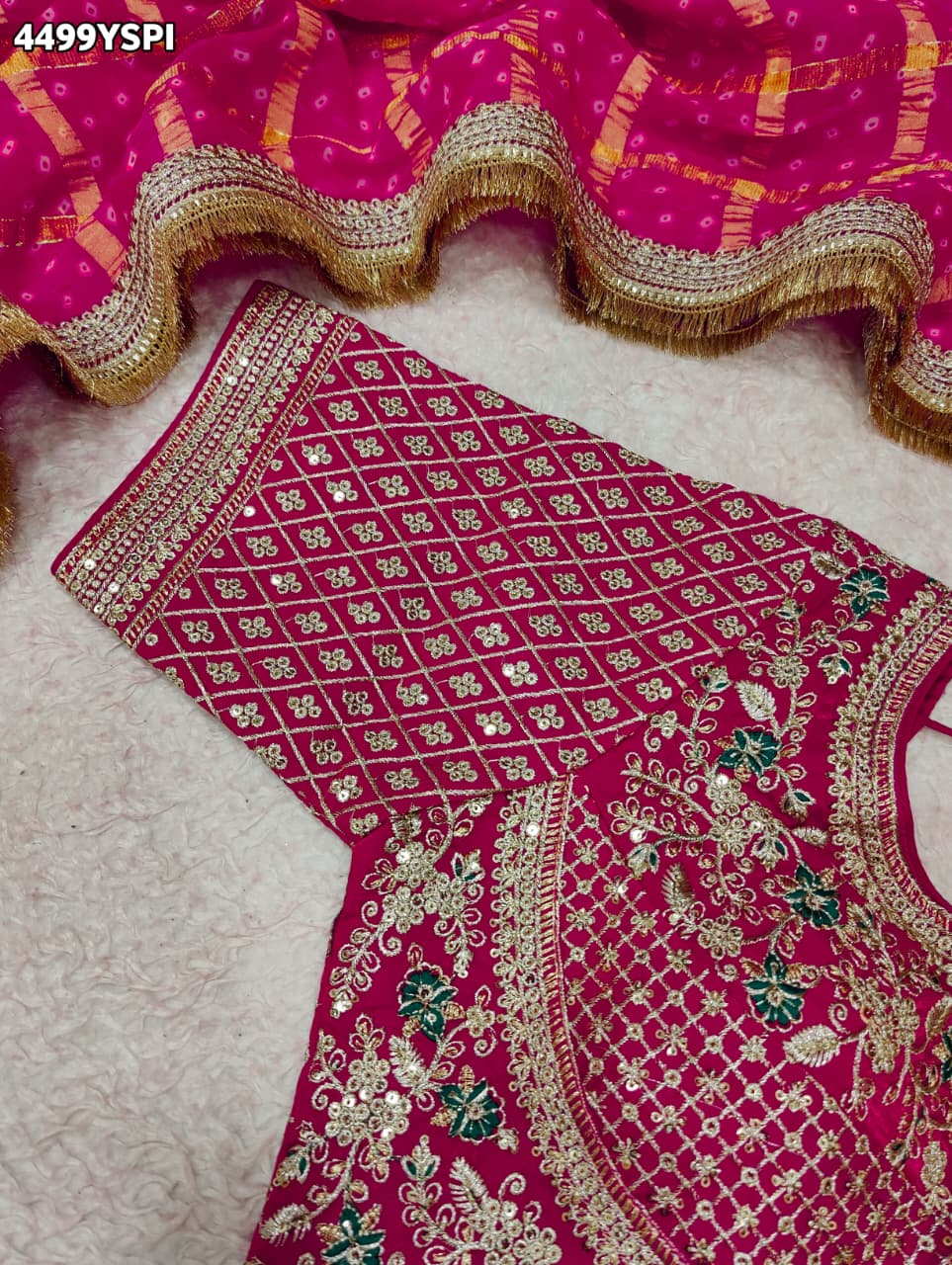 KcPc Georgette Bandhani Saree with Embroidery Work BAL