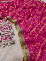 KcPc Georgette Bandhani Saree with Embroidery Work BAL