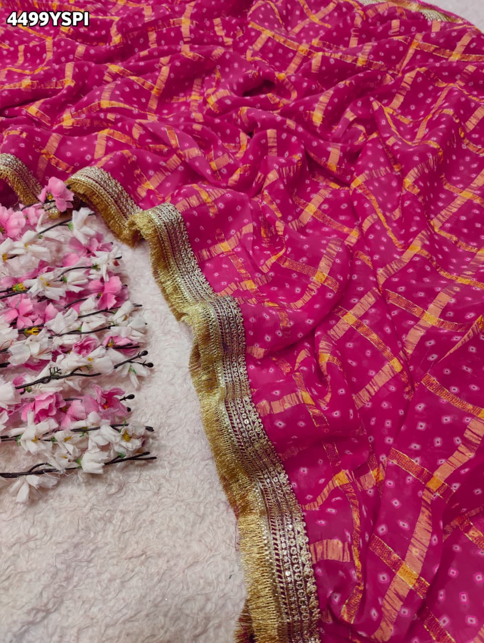 KcPc Georgette Bandhani Saree with Embroidery Work BAL