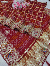 KcPcPure Gaji Silk Bandhani Saree with Handcrafted Gotapatti Work AMT