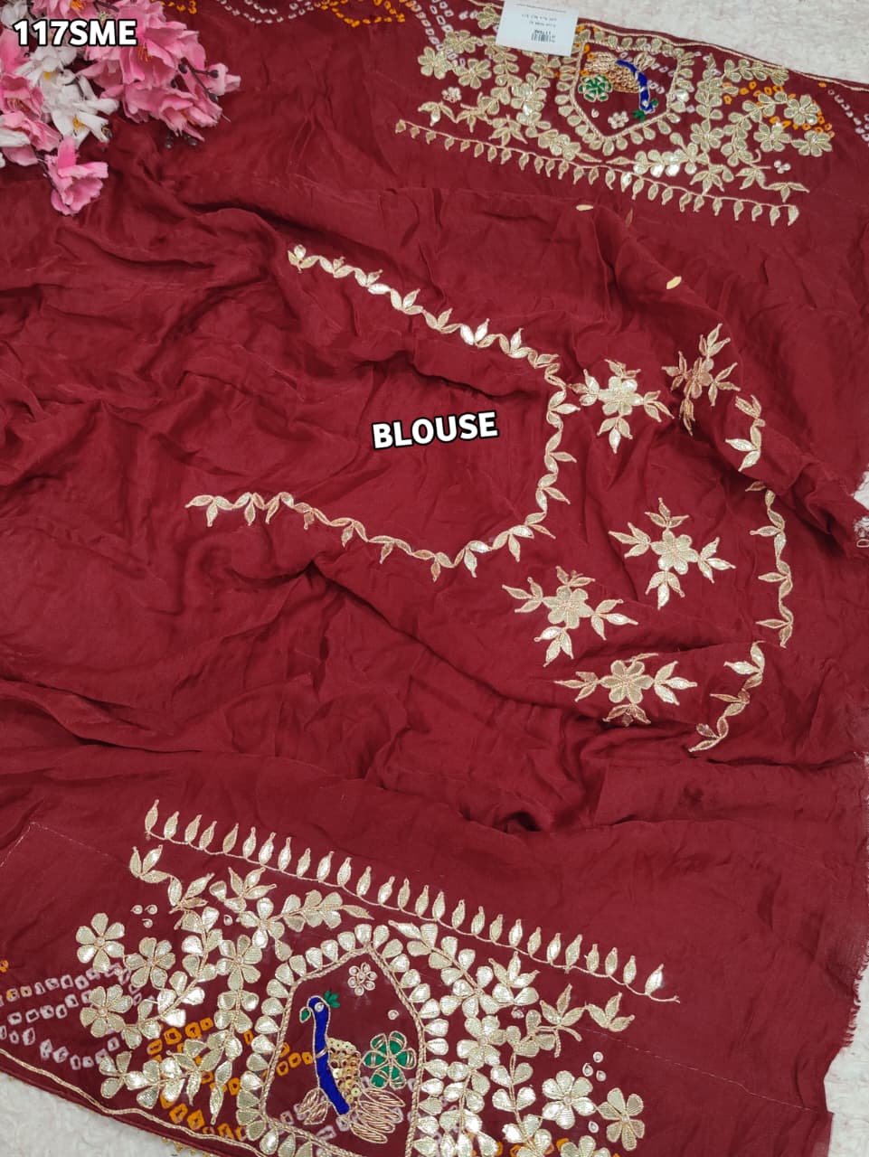 KcPcPure Gaji Silk Bandhani Saree with Handcrafted Gotapatti Work AMT