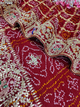 KcPcPure Gaji Silk Bandhani Saree with Handcrafted Gotapatti Work AMT