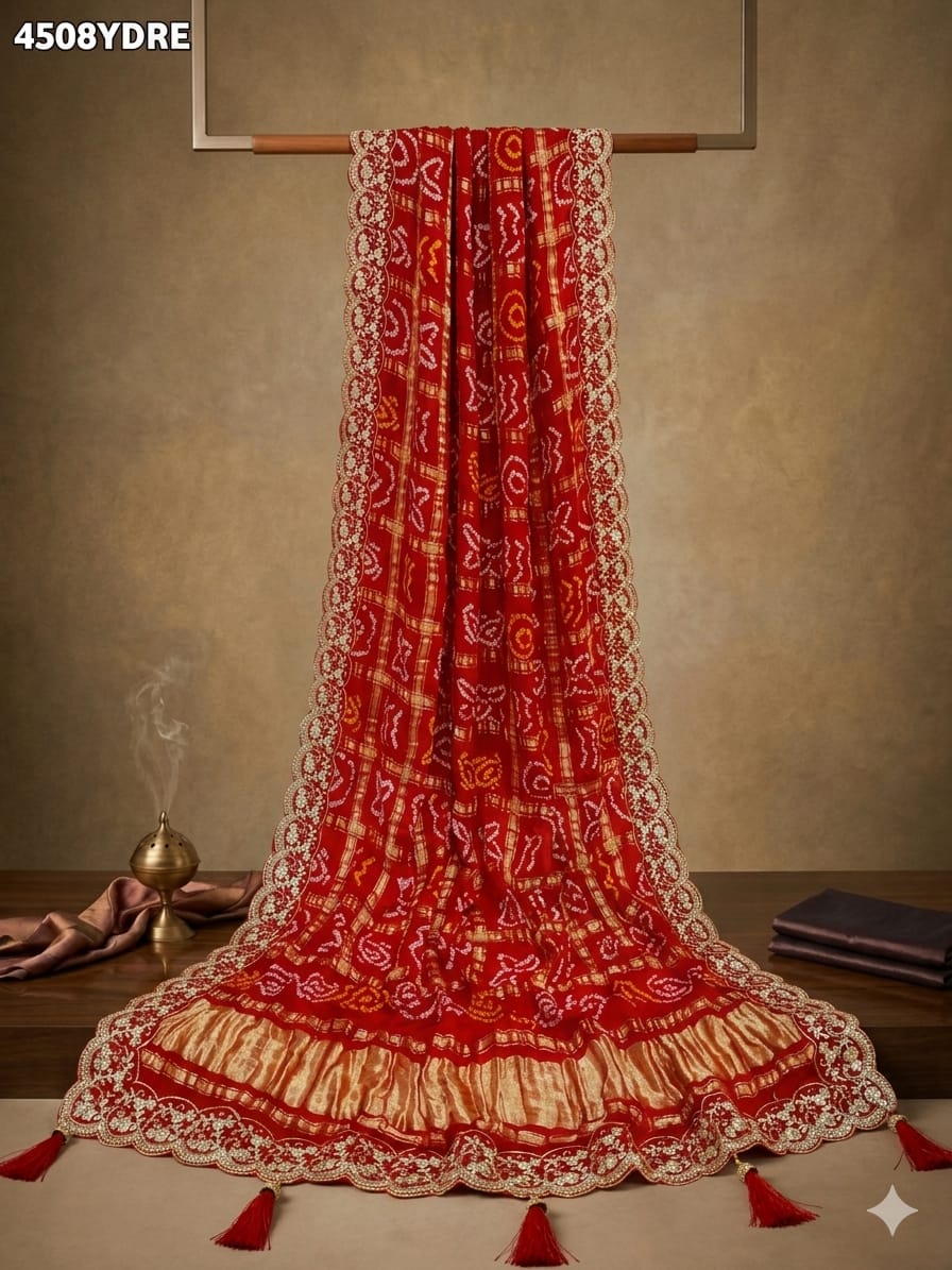 KcPc New Premium Handcrafted Bandhani Gaji Silk Dupatta
