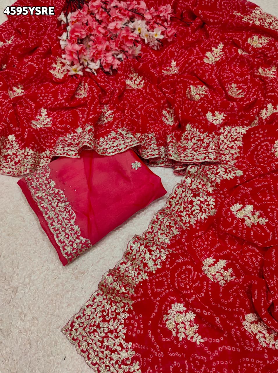 KcPc Traditional Bandhani Sarees with Beautiful Piton WorkSANJU