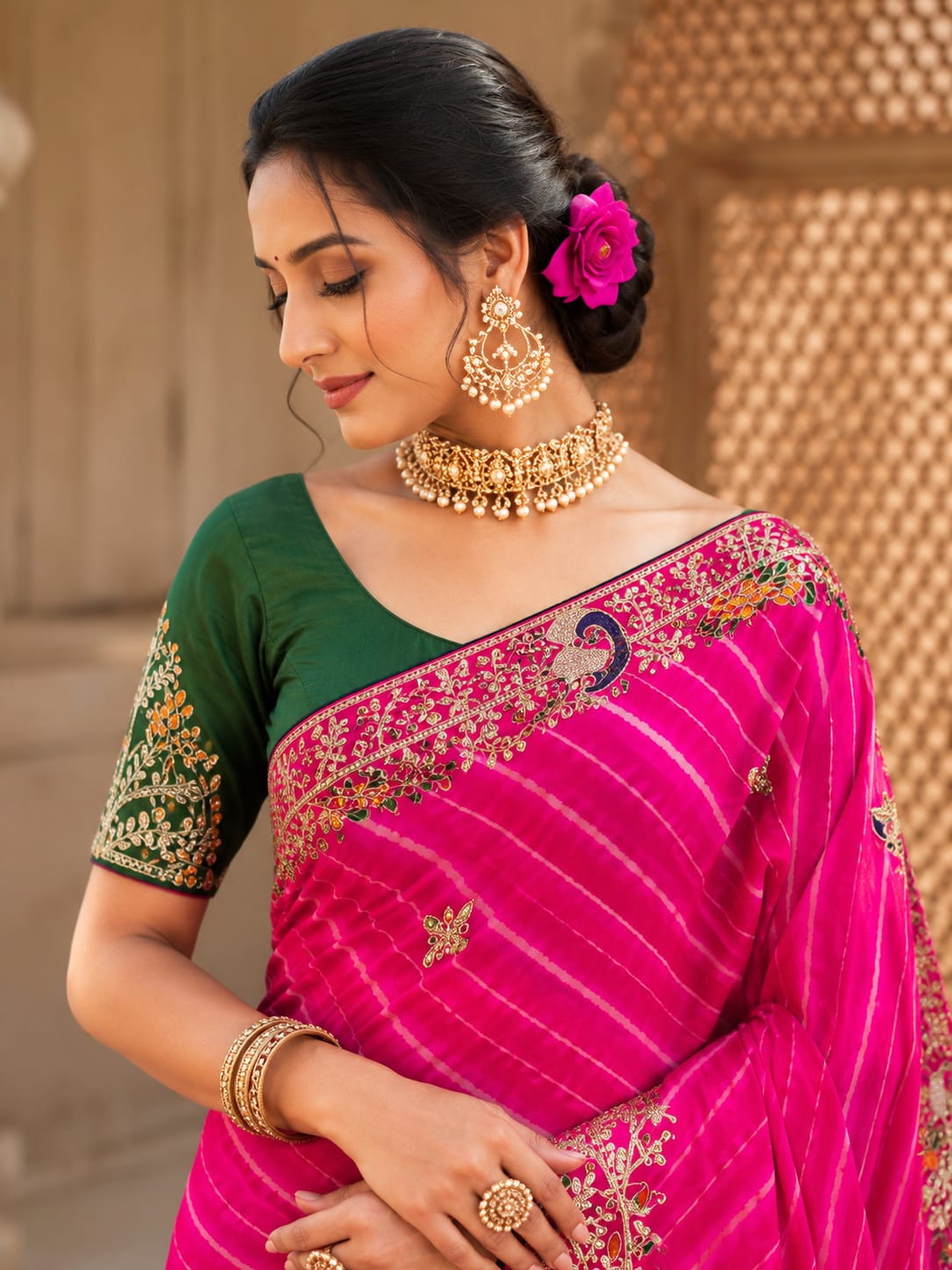 KcPc Festive Special Leheriya Sarees with Embroidery WorkSANJU