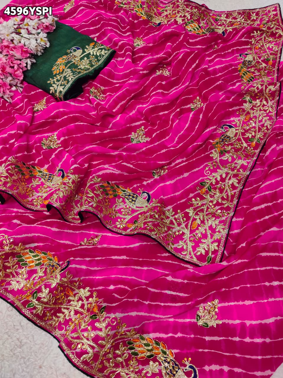 KcPc Festive Special Leheriya Sarees with Embroidery WorkSANJU