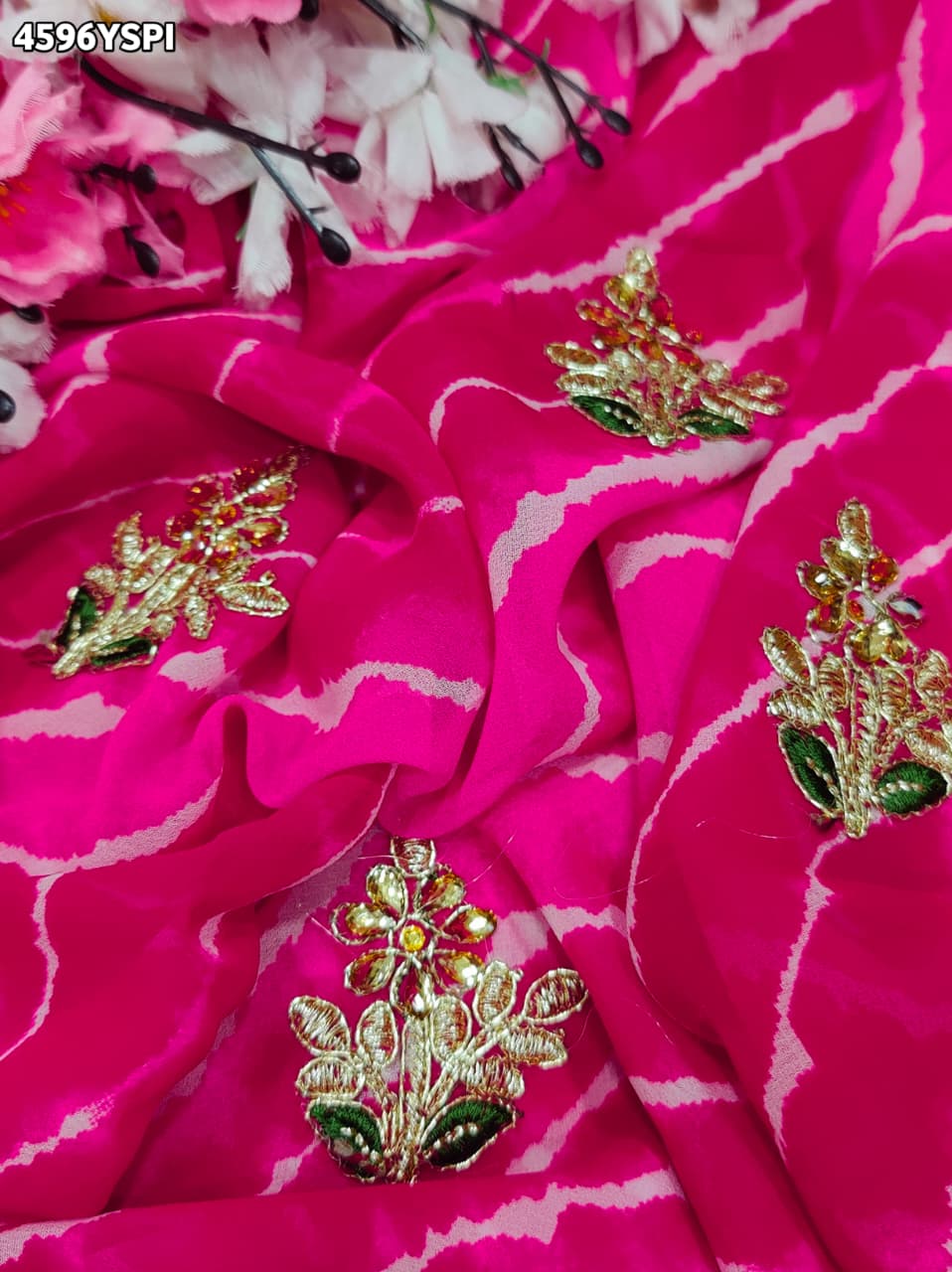KcPc Festive Special Leheriya Sarees with Embroidery WorkSANJU