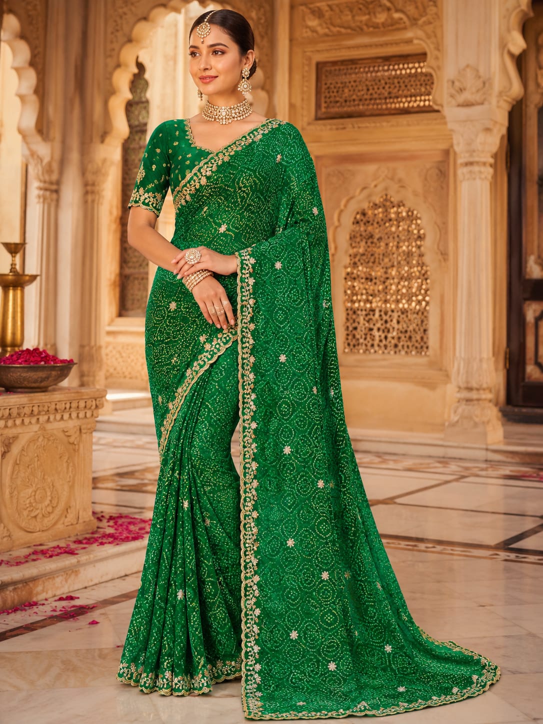 KcPc Premium Bandhani Georgette Saree for Festive WearBAL