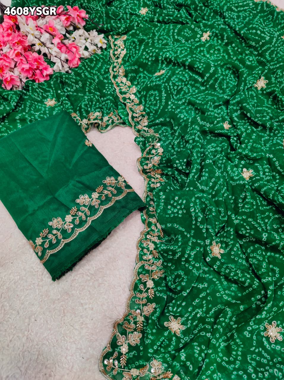 KcPc Premium Bandhani Georgette Saree for Festive WearBAL