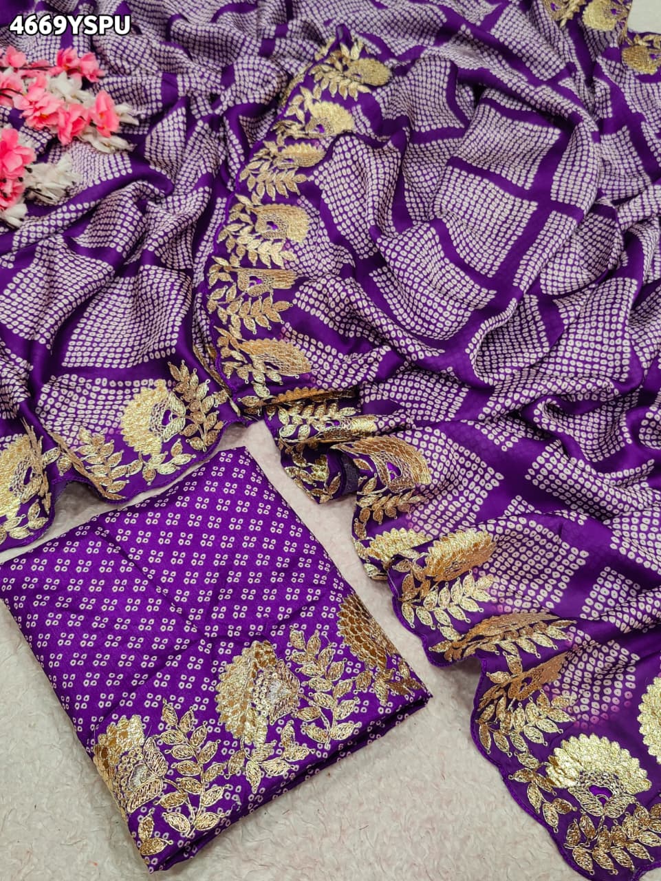 KcPc Premium Creap Silk Saree with Traditional Bandhani StyleBAL