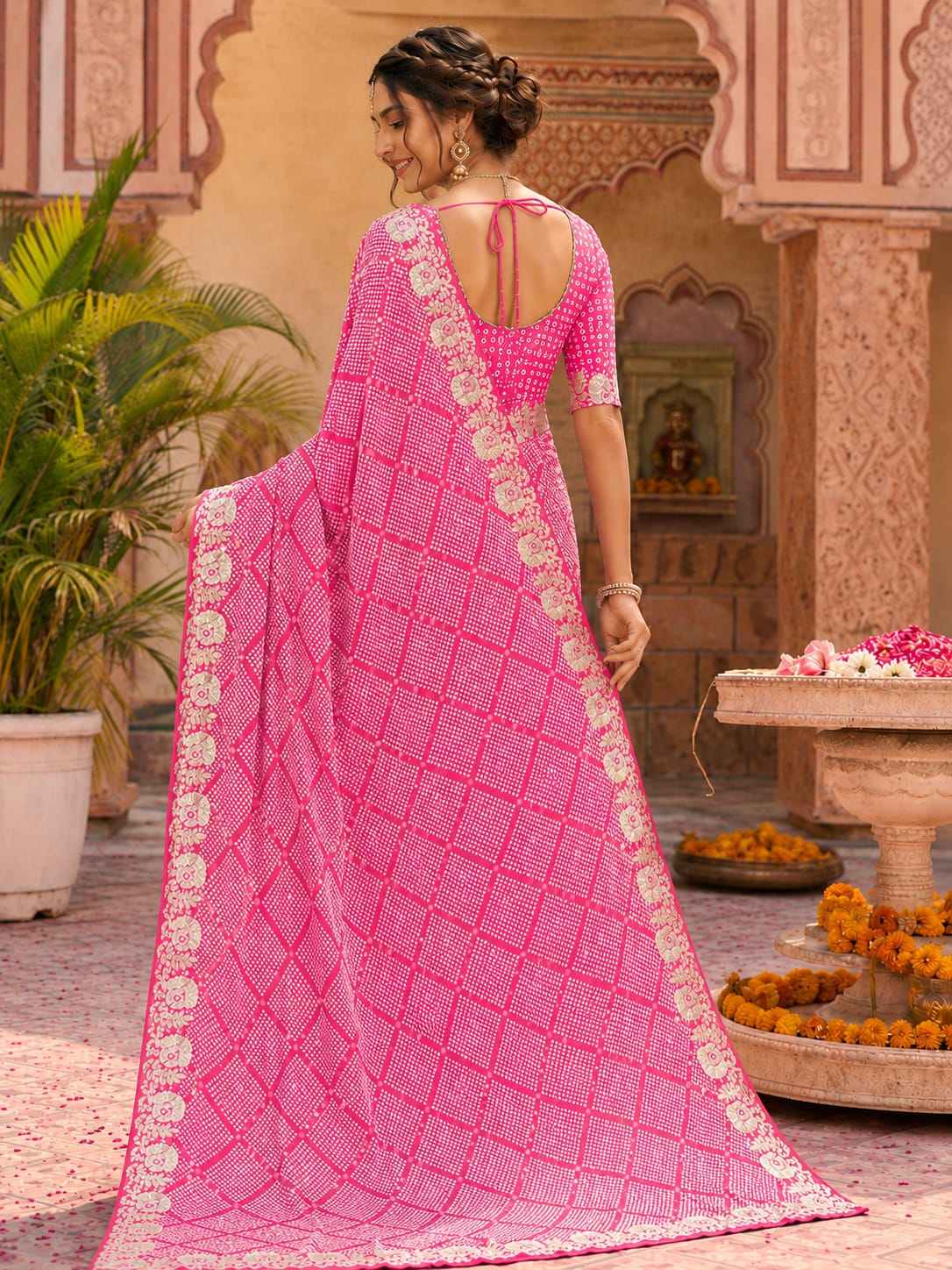 KcPc Creap Silk Bandhani Saree with Gota Patti EmbroideryBAL