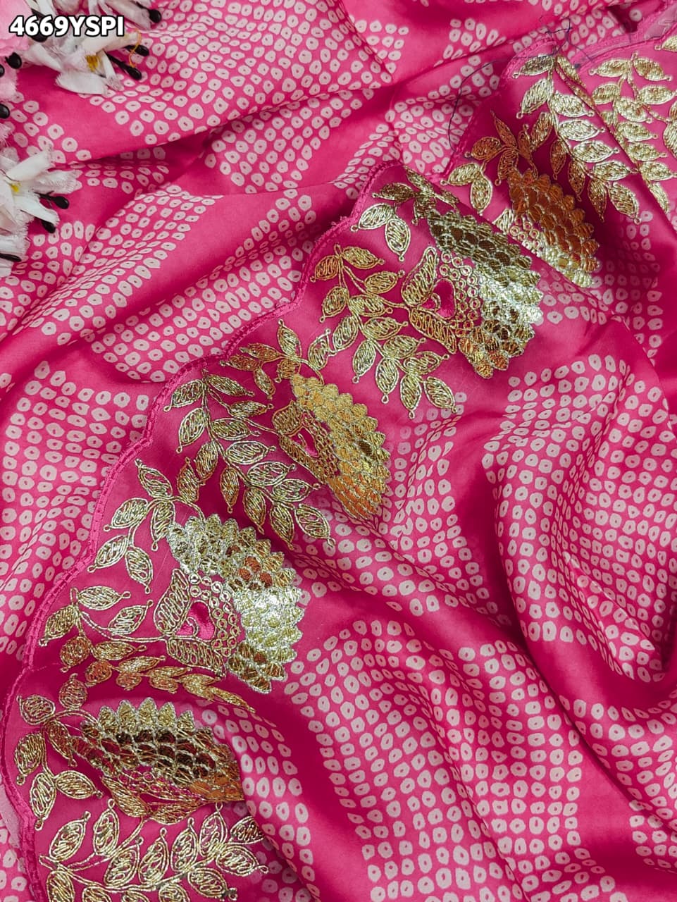 KcPc Creap Silk Bandhani Saree with Gota Patti EmbroideryBAL