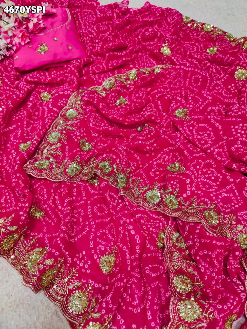 KcPc Georgette Bandhani Saree with Cutdana Embroidery BAL