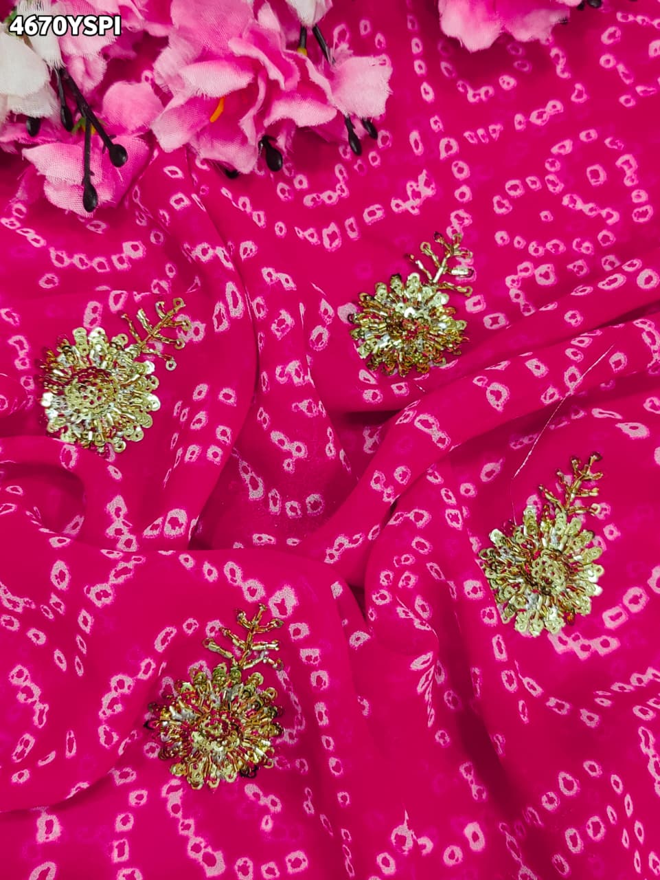 KcPc Georgette Bandhani Saree with Cutdana Embroidery BAL