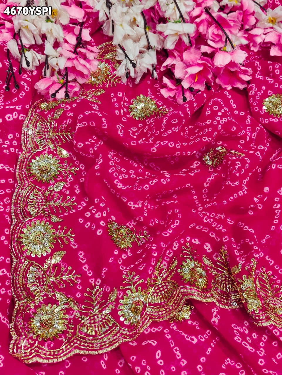 KcPc Georgette Bandhani Saree with Cutdana Embroidery BAL
