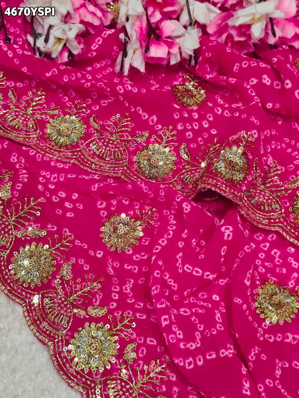 KcPc Georgette Bandhani Saree with Cutdana Embroidery BAL