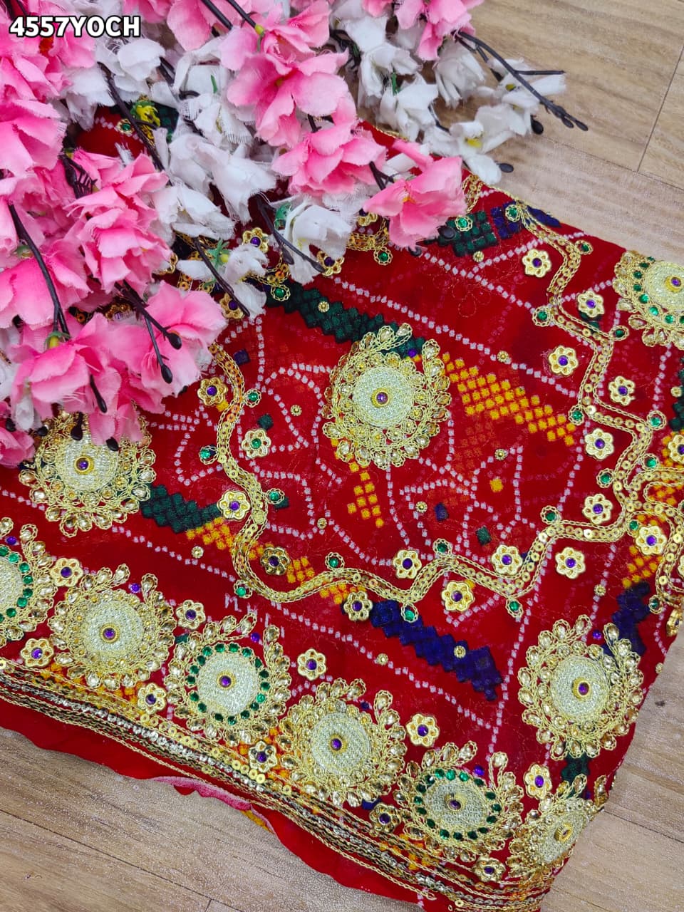 KcPc Premium Georgette Pila Chunri for Traditional Wear AJM