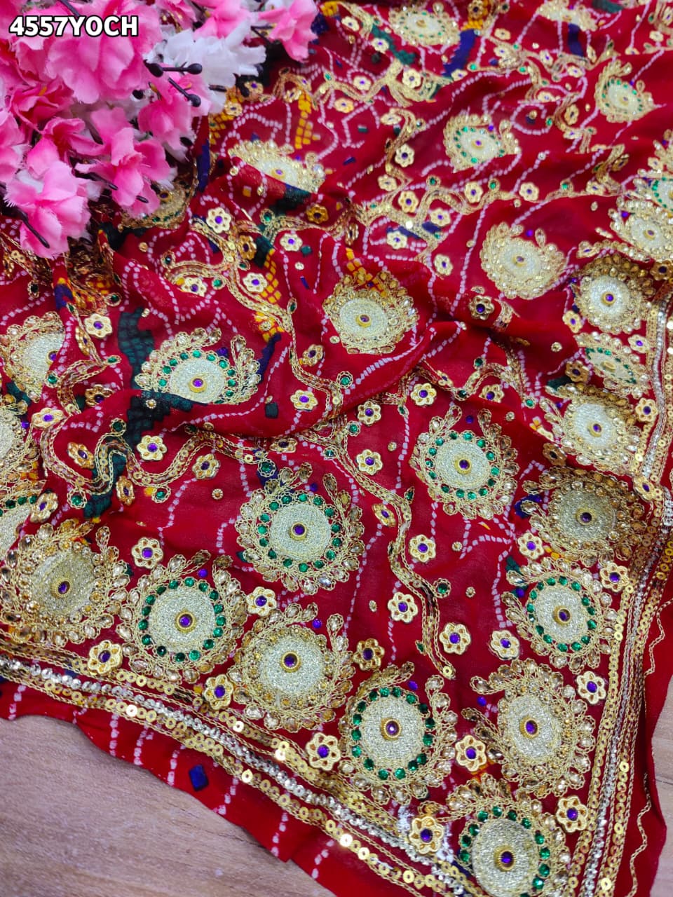 KcPc Premium Georgette Pila Chunri for Traditional Wear AJM
