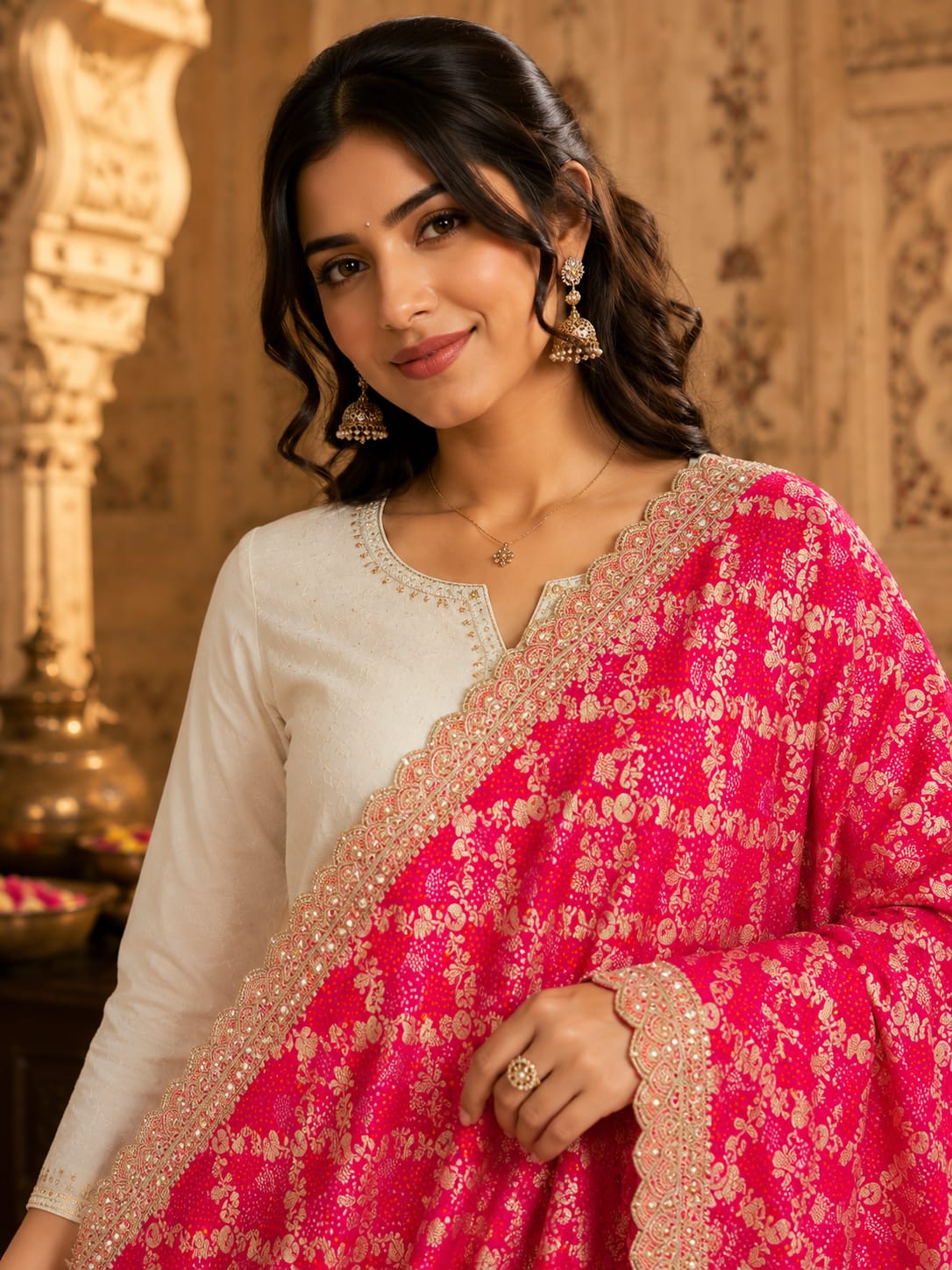 KcPc Traditional Banarasi Dupatta with Rich Bandhani EmbroideryTUF