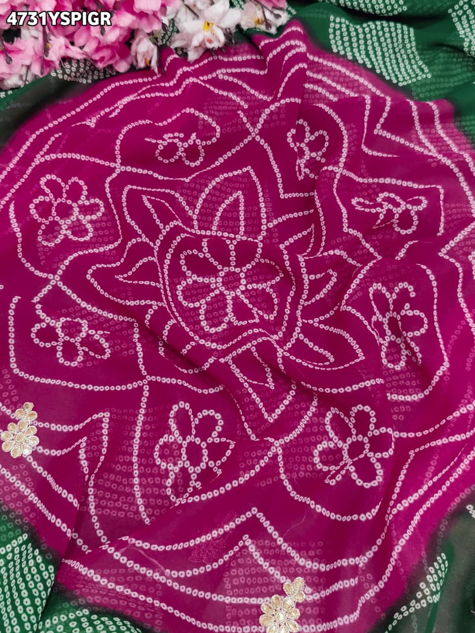 KcPcRoyal Bandhani Saree with Traditional Gotapatti WorkKDN