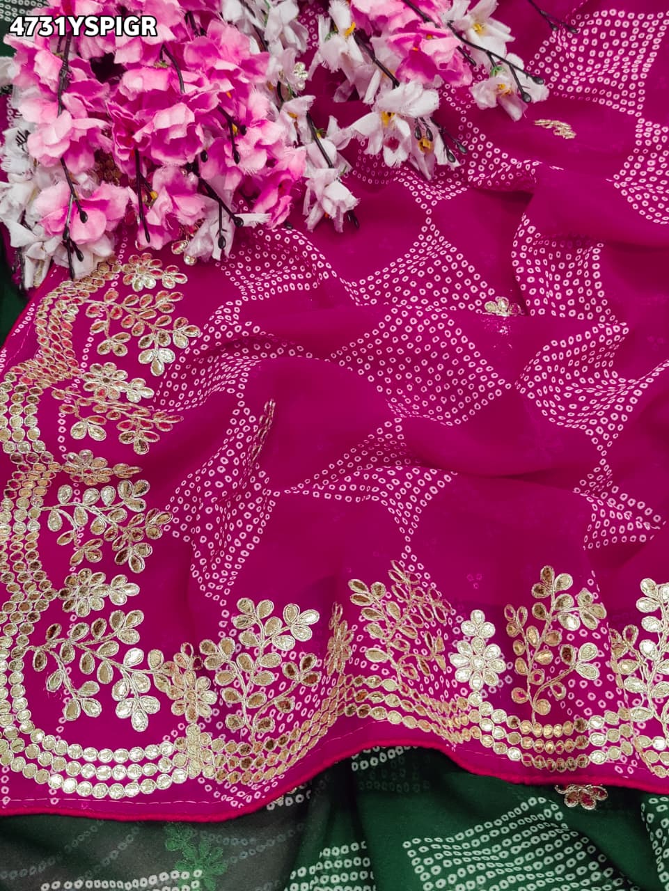 KcPcRoyal Bandhani Saree with Traditional Gotapatti WorkKDN