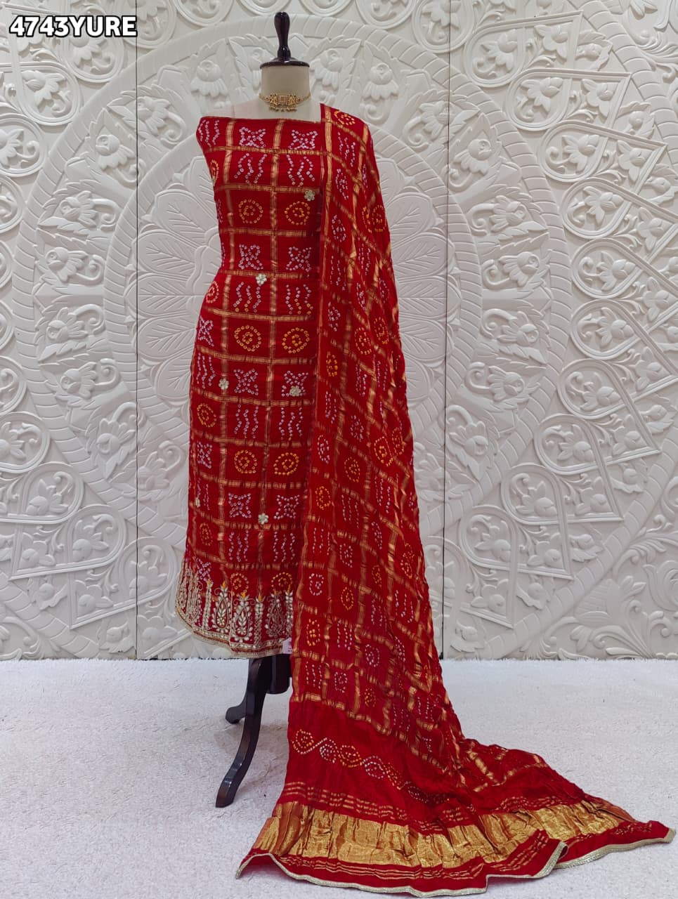 KcPc Premium Gaji Silk Bandhani Suit Set with Gotapatti Work JITEN