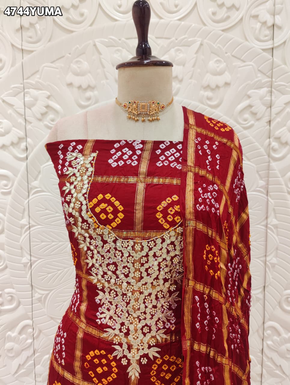 KcPc Premium Gaji Silk Bandhani Salwar Suit with DupattaJITEN